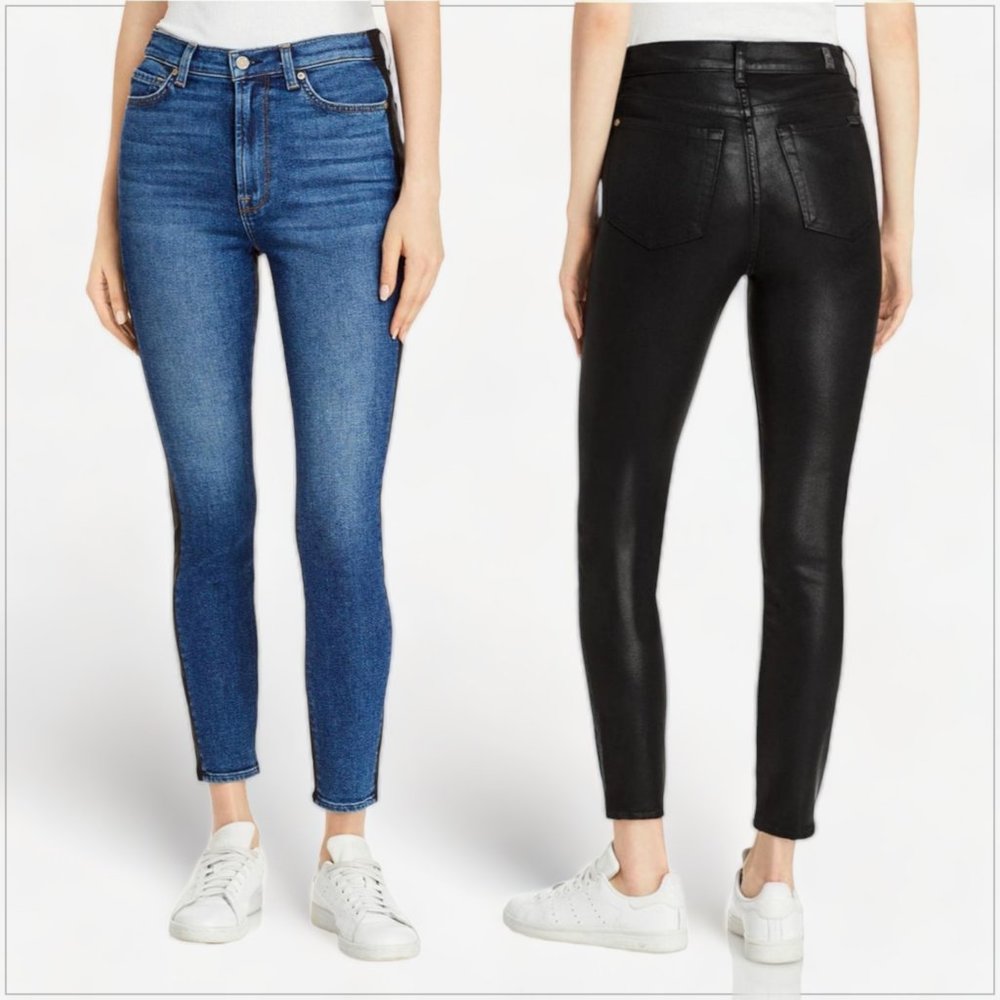 7 for All Mankind Seven 50/50 Coated Back Blue Nova Ankle Skinny Jeans NWT 26